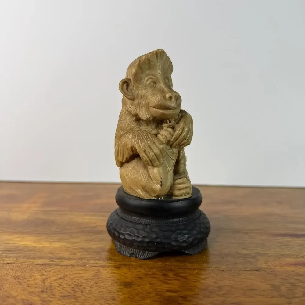 Vintage Monkey Figurine Japanese Macaque Snow Monkey Carved